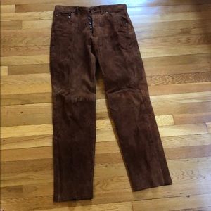 Men’s Button-fly Suede leather pants